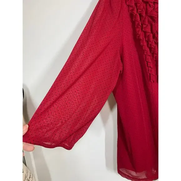 APT. 9 Woman Red Polka Dot Ruffled 3/4 Sleeve Button front V-Neck Blouse Size 1X - Picture 5 of 10